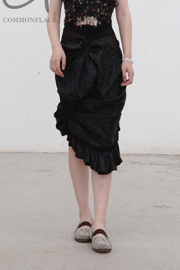 CAROLINE HU SS21SM02BK silk lace hollow skirt